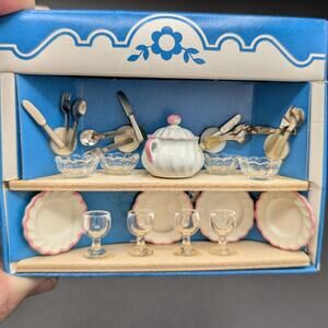 Bodo Hennig Dollhouse China service for Four Pink West Germany Vintage